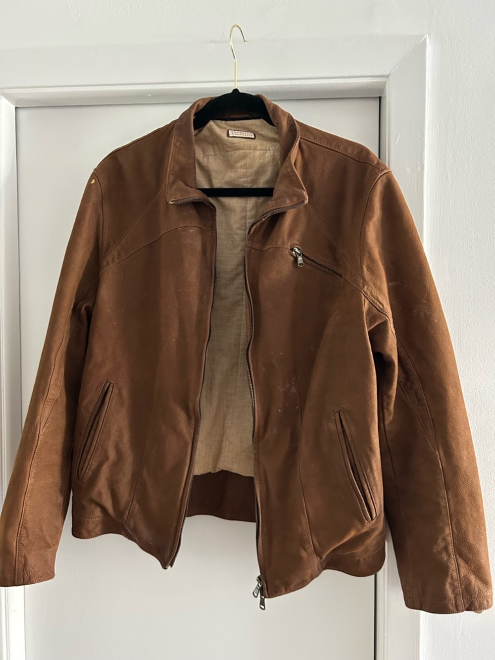 Brunello Cuchinelli Men's Brown Leather Zip-Front Jacket